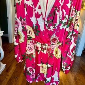 LULU’s Floral Pink and White Long Sleeve romper